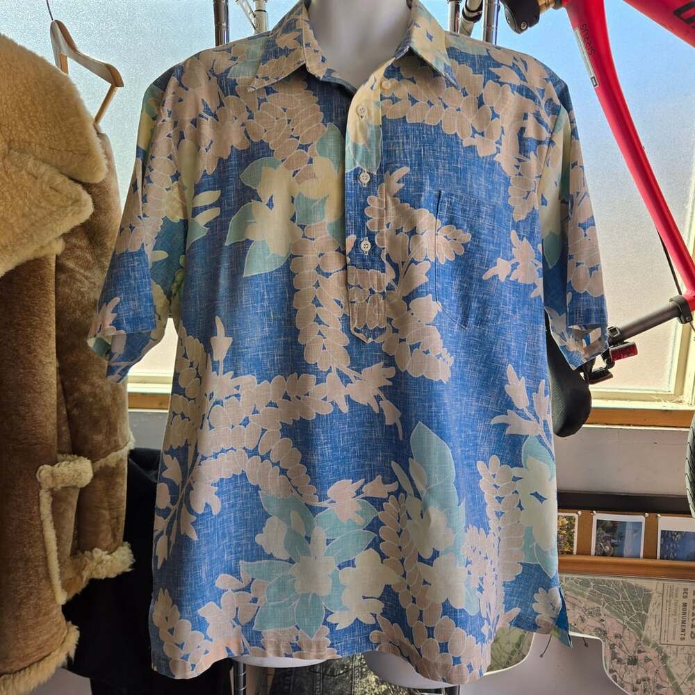 Kahala Hawaiian Floral Pullover Shirt Size XL Blue Tropical